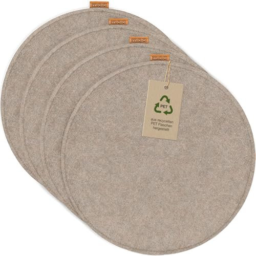Miqio Design Filz Sitzkissen Rund mit Antirutschnoppen | 35cm | 4er-Set | Indoor und Outdoor | Nachhaltig aus recycelten PET Flaschen | Waschbare Stuhlkissen rutschfest | beige
