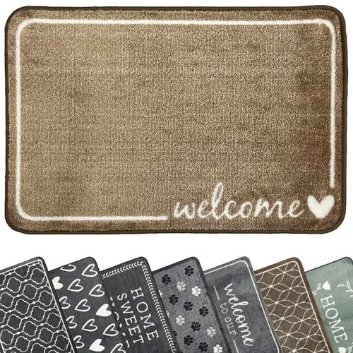 Mighty Mats Supersoft Washable Door Mat Indoor - Highly Absorbent Dirt Trapper Indoor Doormat - Anti-Slip Mat with Durable Latex Backing - Versatile Floor Rug - Natural Welcome Heart, 50 x 75cm