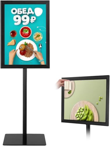 GOPLUS Porte Affiche A3/A4 sur Pied en Aluminium,Panneaux d'Affiche Rotation 360°&Hauteur Réglable, Présentoir sur Pied pour Mariage, Musée, Fête (Noir, A3-Pied Carré)