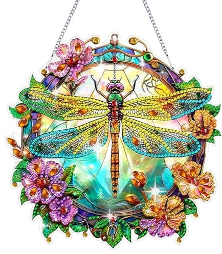 Doafoce Libelle Diamond Painting Anhänger, Diamond Painting Türkranz, Diamant Painting Bilder, Diamond Painting Deko, Diamond Painting Windspiel, für Wand und Eingang Dekoration