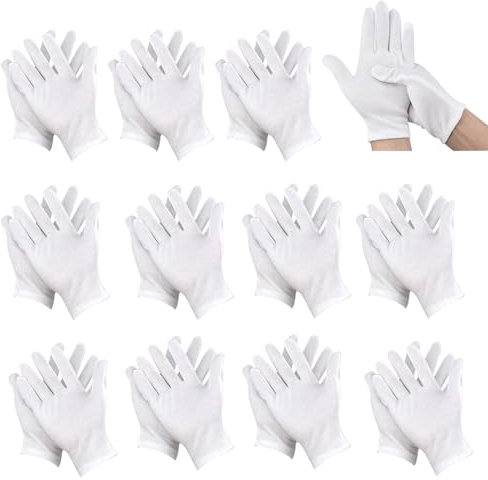 12 Pares Guantes de Algodón Banco,Guantes Blancos Algodon Disfraz,Guantes de Tela Blanca,Blancos Guantes Hidratantes Finos Algodon para Cuidado de la Piel,Inspección de Joyas,Reparación de Autos