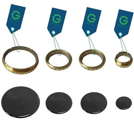 G GRIMALDI Juego de quemador compatible con cocinas y encimeras Samet, Lofra, Nardi, Franke, 4 platos esmaltados + 4 coronas de latón, negro