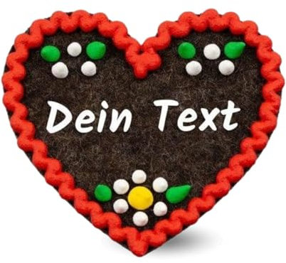 Bavariashop | Filz-Herz-Anstecker mit Wunschname | Hochzeit Namensschild als Anstecker Pin | Herz Namensschilder für Kleidung | Oktoberfest Party Namenskarten | 6,5cm x 7 cm (Rot)