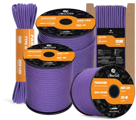 Abma Cord 550 Paracorde 4mm 10m Type III Corde 100% Nylon 7 Brins pour Bracelet, l'artisanat, Survie, Extrieur - Max. 250 kg - Violet