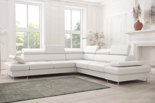 Friderik Ecksofa Echtes Leder Galaxy MAX Ledersofa 280×280 Schlaffunktion (Weiß, Rechts)