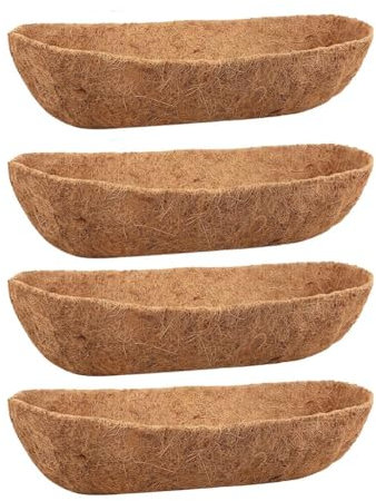 JANZU 4 Pack 24 Inch Trough Coconut Liners, Natural Coconut Liners for Wall Planter, Window Basket Deck Railing Planter