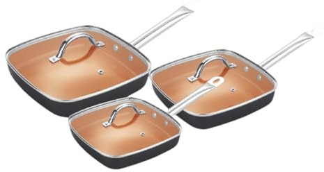 6PCS Portable Coppertone Aluminum Fry Pan with Ergonomic Handle Practical Square Fry Pan