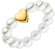 Purelei Lovely Ring – Elastischer Perlenring mit Herz – Anxiety Fidget Damenring - Muschelperlen & Edelstahl – Größen S/M/L – 18K Vergoldet – Handgefertigter Schmuck