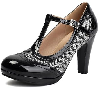 graceretro Damen Mary Jane Zwei-Töne 1920er Jahre Pumps Klassisches und Retro Oxford-Muster Vintage Runde Geschlossene Zehen 1950er Jahre Knöchelriemen Schuhe