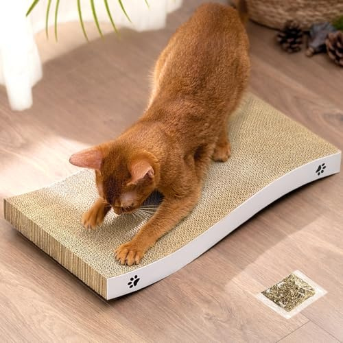 Cat Scratching Board, Durable Scratch Pad, Corrugated Cardboard Cat Scratcher for Indoor Cats, Heavy Duty, Double-Sided Usability, Recyclable with Catnip, Large, 1 Pack