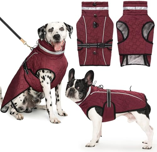 Cyponpy Manteau Chien Imperméable avec Harnais Manteaux Imperméables pour Chiens Doudoune Doublé Polaire Manteau Chien Hiver Réfléchissante Ajustable Veste pour Chiens de Petite Moyen et Grande Taille