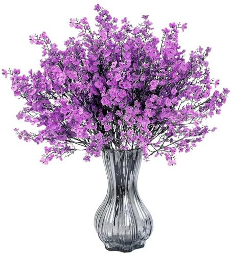 AMLUCKS Fiori artificiali di seta per neonati, erba vela, per vaso, casa, ufficio, interni ed esterni, giardino, decorazioni per feste (8, viola)