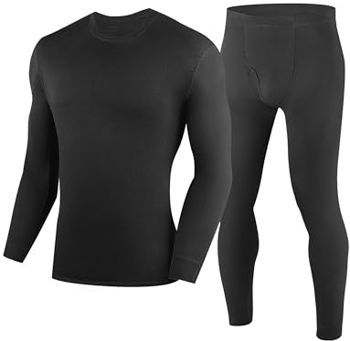 YESWEL Merino Wool Thermals Men Set, Long Sleeve Winter Base Layer Underwear Top and Bottoms with Fleece for Cold Weather (Sizes M - XXL)