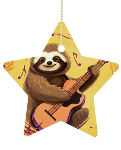 Personalisierte Weihnachtsschmuck 2025, Keramik-Ornament mit goldfarbener Schnur zum Aufhängen, doppelseitig, Musik und Faultier, Weihnachtsbaumschmuck und Andenken, Geschenk für Party, Urlaub