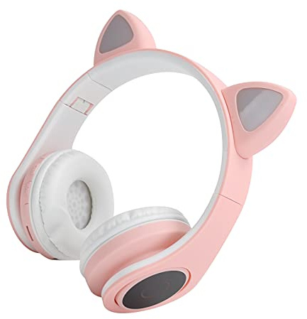 Cryfokt Kabelloses LED-Rauschunterdrückungs-Cat-Ear-5.0-Headset für Sportbedarf für Junge Leute (Rosa)