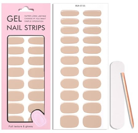 Nude Gel Nail Wraps - 22 Pre-Cured Self-Adhesive Stickers for Instant Mani - No Lamp Needed, Easy to Apply, Chip-Resistant, Long-Lasting Glossy Finish, Vegan & Cruelty-Free