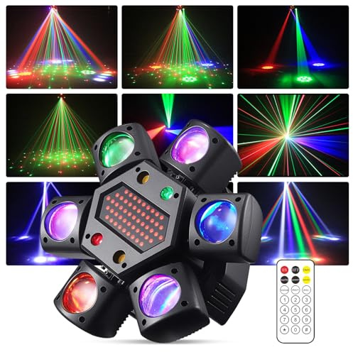 Lyre LED Faisceau Tête Mobile Lumière de Scène, RGB LED Disco Jeux de Lumiere avec Télécommande, DMX512 Luminaires à Tête Rotative pour Disco Bars Club Mariage Noël Jeux de Lumiere