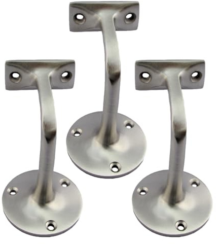 Satin Nickel Handrail Bracket, Pack of 3 Stair Rail Support, 76mm Wall Mounted Bannister Bracket with Fixing Screws