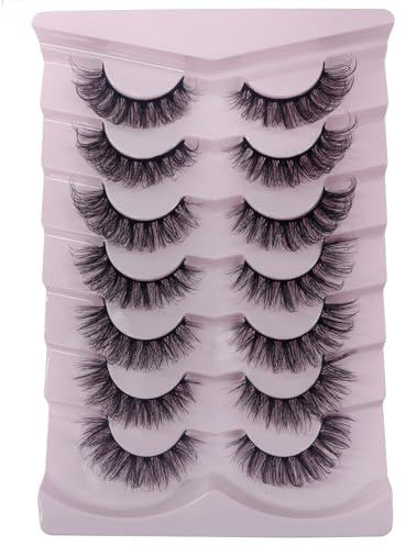 Lot de 7 paires de faux cils russes pour les yeux - Aspect naturel - Curly Fluffy 3D - Effet œil de chat - Doux - D5