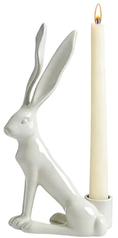Osterhasen-Kerzenhalter – eleganter -Kerzenständer aus Kunstharz, frühlingshafte Heimdekoration für Esstisch, Kaminsims und Hochzeitsdekoration, 20 cm, Creme/weiß