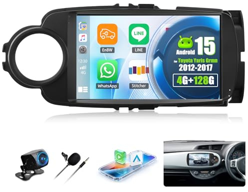 Android 15, 4G+128G GOHHDL Autoradio per Toyota Yaris Grmn 2012-2017 con Wireless Carplay Android Auto, Touch Radio da 9 Pollici 2Din con GPS Navi WiFi Bluetooth FM/RDS EQ SWC Retrocamera&Mic