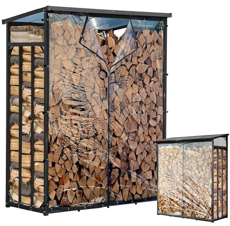 Quick Star - Scaffalatura in metallo per legna da ardere per esterni, 130 x 70 x 185 cm, con protezione meteo trasparente, Pro - profilo in acciaio da 40 mm, antracite, resistente alle intemperie