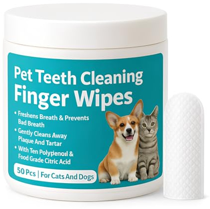 Elarie Natural Pet Dental Finger Wipes, Gentle Dog & Cat Teeth Cleaning Finger Wipes, Natural Pets Oral Care, Easy Daily Dental Cleaning for Pets, Soft Disposable (1Can)