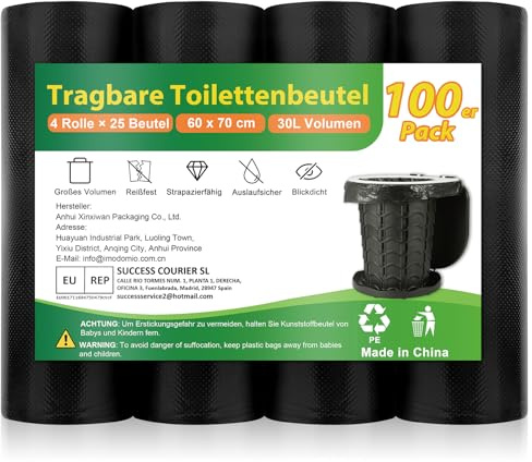 Camping Toilettenbeutel 60×70cm, Extra Hoch & Reißfest, 100 Stück