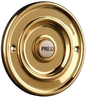 Byron 2207/p2ul 76mm Wired Circular Door Bell with Porcelain Push Uncoated Brass