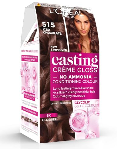 L’Oréal Paris Casting Crème Gloss Semi-Permanent Dye, 515 Iced Chocolate | No-Ammonia, Radiant & Natural Colour, Lasting 32 Washes, 3x Glossier, 4x Silkier, Visibly Healthier, Easy Application