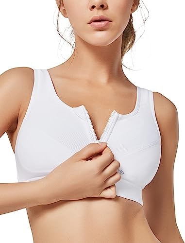 Yvette Sport BH Starker Halt mit Vorderverschluss, Große Größen Fitness Lauf Sports Bra,Weiß,90B