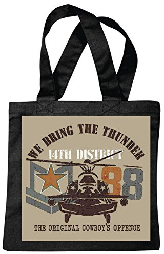 Bring The Thunder Cowboys Hubschrauber Helikopter Airforce Flugzeug Düsenjäger Aircraft Starfighter Rettungshubschrauber Stoffbeutel Baumwolltasche Shopper Umhängebeutel 38x42cm lange Farbe Schwarz
