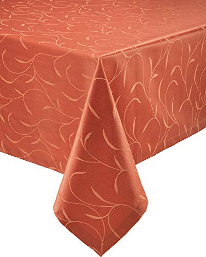 Erwin Müller Tischwäsche, Tischdecke Uni, Remscheid Terra Größe 130x200 cm - hochwertige Qualität mit Fleckschutz ausgerüstet und Kuvertsaum, Rankenmuster