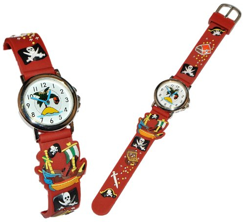 alles-meine.de GmbH 3-D Kinderuhr Pirat - Uhr für Kinder - Armbanduhr Silikon Piraten Schatztruhe Analog Schiff Seefahrer Jungen