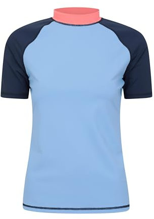 Mountain Warehouse Short Sleeves Womens UV Rash Vest - UPF50+ Sun Protection Ladies Rash Guard, Quick Dry, Flat Seams Top - for Spring Summer Swimming, Beach & Under a Wetsuit Blue Women's Size 18