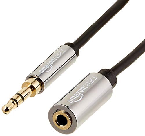 Amazon Basics Auxiliar Cable alargador de audio estéreo (conector 3,5 mm macho a hembra, 3.66 m), Negro