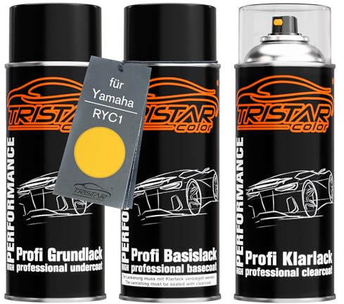 TRISTARcolor Peinture moto Kit bombes de peinture pour Yamaha RYC1 Reddish Yellow Cocktail3c Peinture de fond peinture de base vernis clair aérosol 400 ml