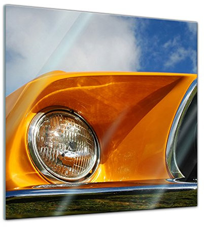 Bilderdepot24 Glasbild - Ford Mustang - orange - 30x30 cm - Deko Glas - Wandbild aus Glas - Bild auf Glas - Moderne Glasbilder - Glasfoto - Echtglas - kein Acryl - Handmade