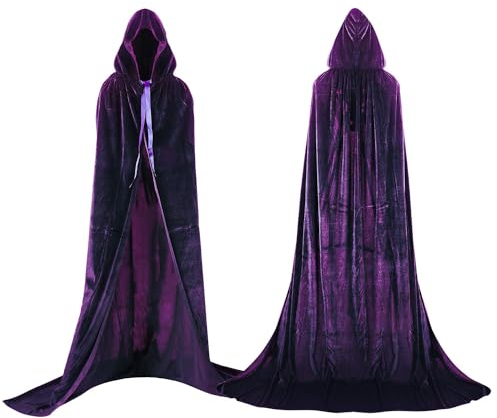 Proumhang Mantello con Cappuccio Lungo in Velluto Costume di Halloween Carnevale Natale Capo Masquerade Porpora