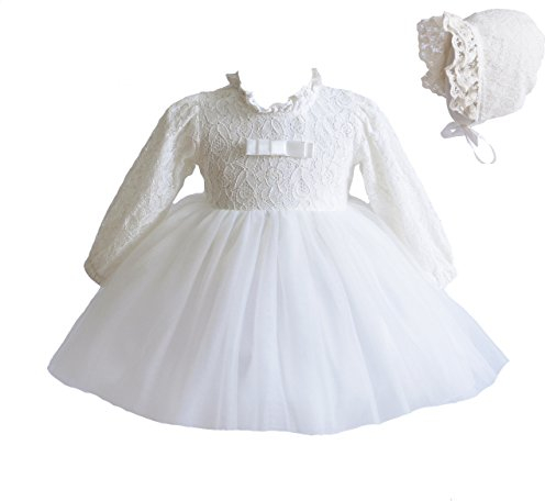 Cinda Baby-Lange Hülsen-Spitze-Tauf-Party-Kleid und Mütze 62-68 Elfenbein