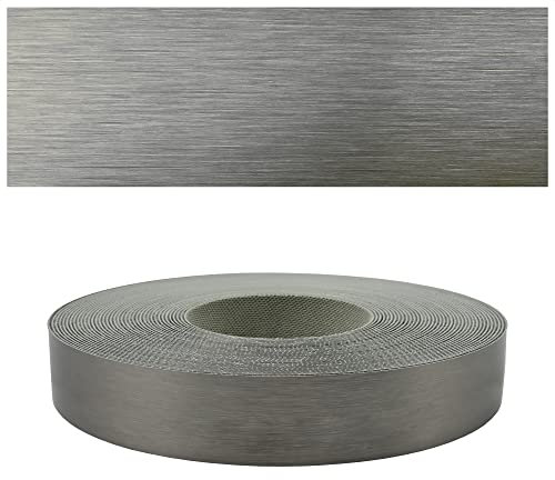 Mprofi MT® - Moldura Adhesiva y ABS Cinta de Canto Acero Cepillado | 22mm x 10m | Protector Bordes para Estanterías, Muebles y Paneles | Canto Termoadhesivo Duradero | Espesor 0,50mm