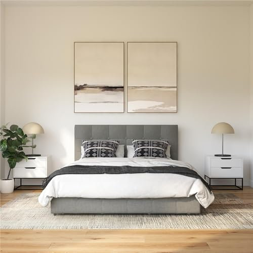 DHP Polsterbett Rose Leinen Bett mit Stauraum Queen Grey Linen