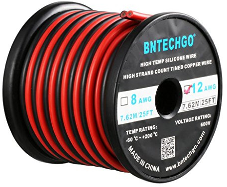 BNTECHGO 12 Gauge Flexible 2 Conductor Parallel Silicone Wire Spool Red Black High Resistant 200 deg C 600V for Single Color LED Strip Extension Cable Cord,model,25ft Stranded Tinned Copper Wire | Flexible 12 AWG Stranded Tinned Copper Silicone Rubber Insulation For Single Color LED Strip Extension Cable Cord, RC Models