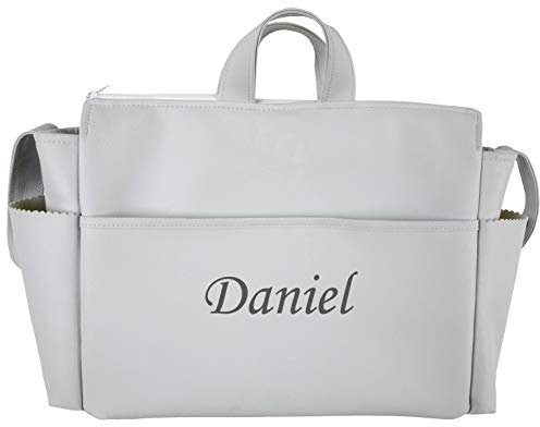 danielstore- Bolso Talega Personalizada con nombre bordado de Polipiel Silla de Paseo. color gris