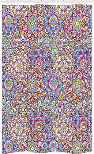 ABAKUHAUS Blatt Schmaler Duschvorhang, Bunter Mandala Paisley, Badezimmer Deko Set aus Stoff mit Haken, 120 x 180 cm, Blau Lila