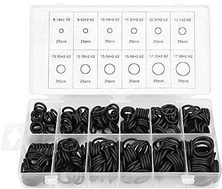 300pcs Gummi O-Ring Sortiment-Set, Dichtungsscheibe Universal O-Ring Gummi 12 Größen Schwarzer