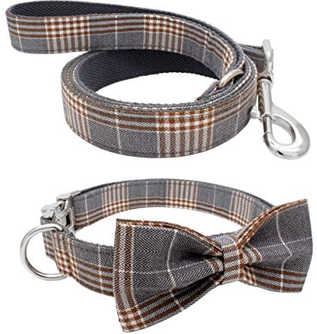 YOY Weiches, bequemes, verstellbares Haustierhalsband mit Fliege, strapazierfähiges Hundehalsband und Leine, Set für kleine, mittelgroße große Hunde, Katzen, Welpenpflege-Zubehör, Länge 45,7 cm – 66