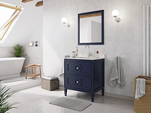 Landhaus Badmöbel-Set 2tlg Lavanda 75 Quarz Carrara montiert blau lackiert