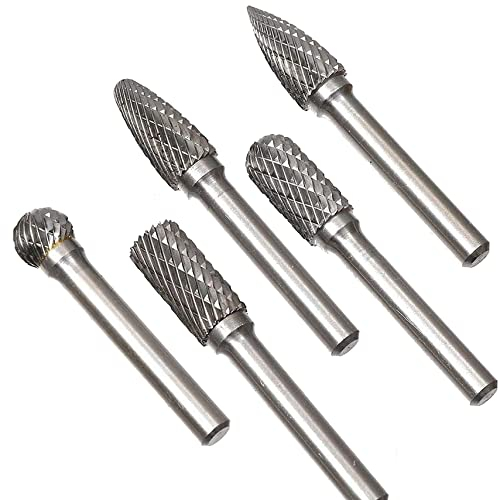 KATSU 5 Piezas 6mm Vástago Fresas Giratorias de Carburo de Tungsteno Doble Corte para Herramienta Rotativa, Taladro de Amoladora, Carpintería, Pulido de Metal, Grabado, Perforación
