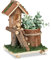Relaxdays Holz Blumentopf, mit Deko Vogelhaus & Moos, Baumstamm Übertopf, rustikale Dekoration, innen & außen, braun, 1 Stück